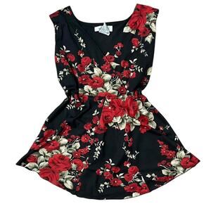 VTG Y2K Nine West Black & Red Romantic Floral Whimsygoth Sleeveless Top L